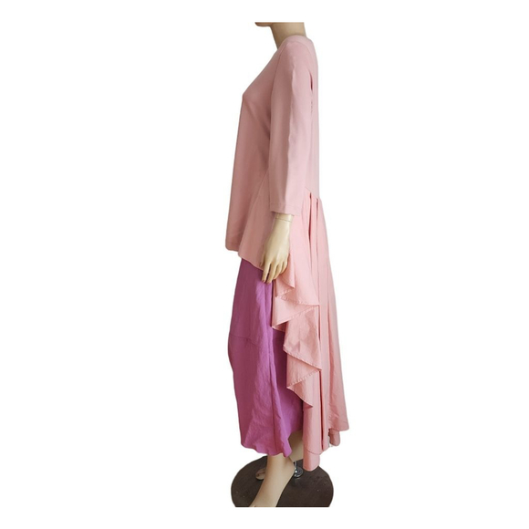 GRACIA Pink Hi Low Draped Tunic 3/4 Sleeve Asymmetrical Top L - Picture 3 of 5